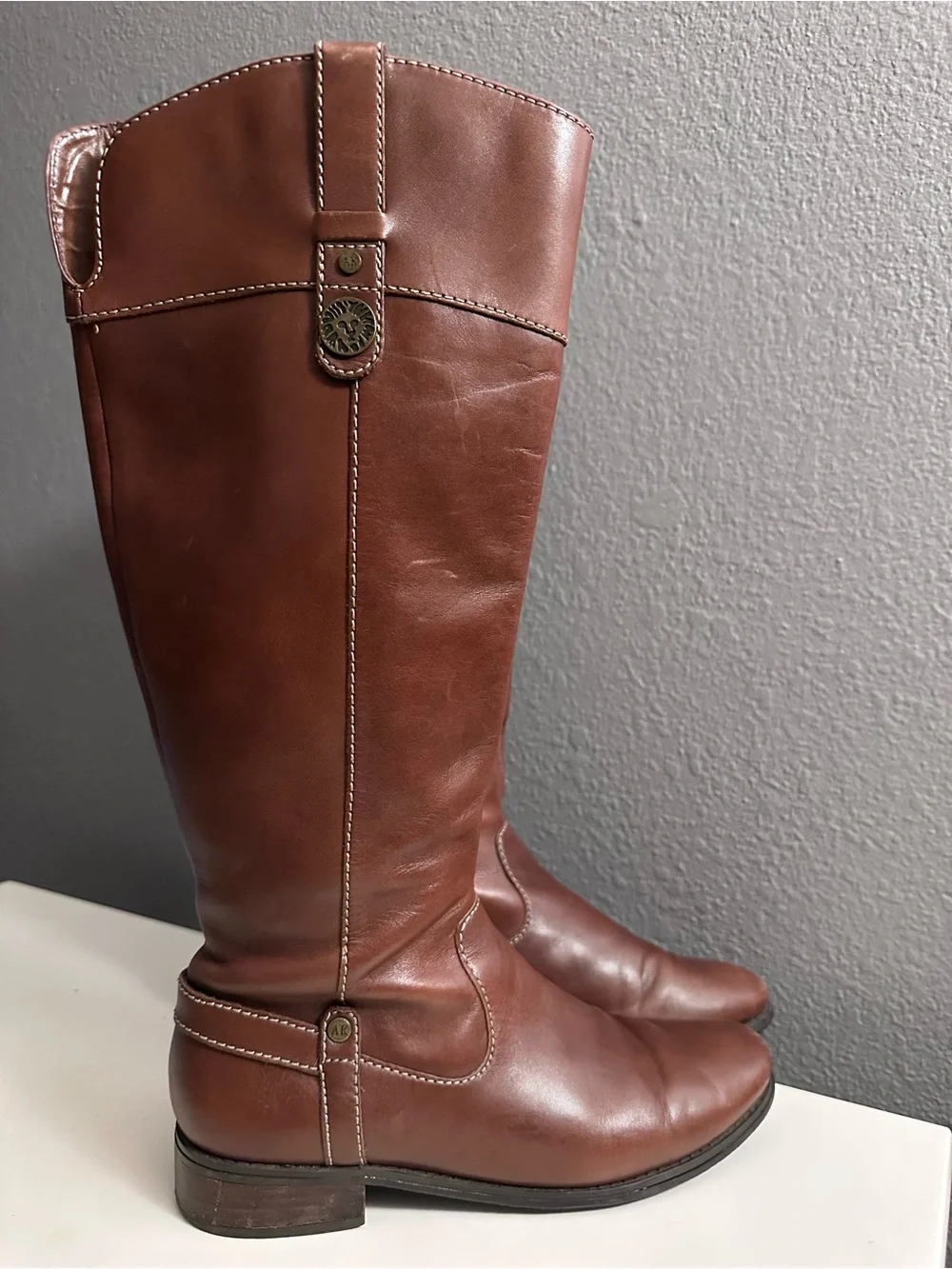 Anne Klein Tall Brown Leather Over-the-Knee Riding Boots